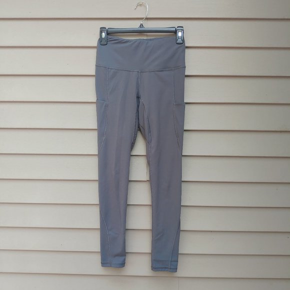 Pants - Gray Performance Leggings Side Pockets Solid Gym Fitness Yoga